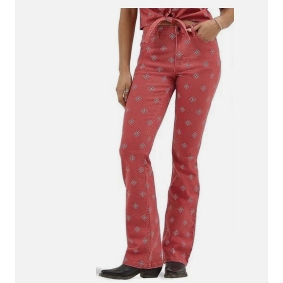 Wrangler Denim - Wrangler Womens High Rise Bold Boot Red Diamond Print Jeans Size 12x32 NWT